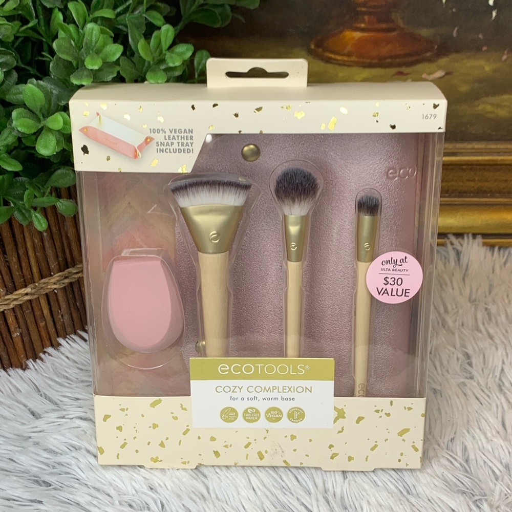 🆕 EcoTools Brush Contour Setting Perfecting Concealer Blender Leather Tray Set